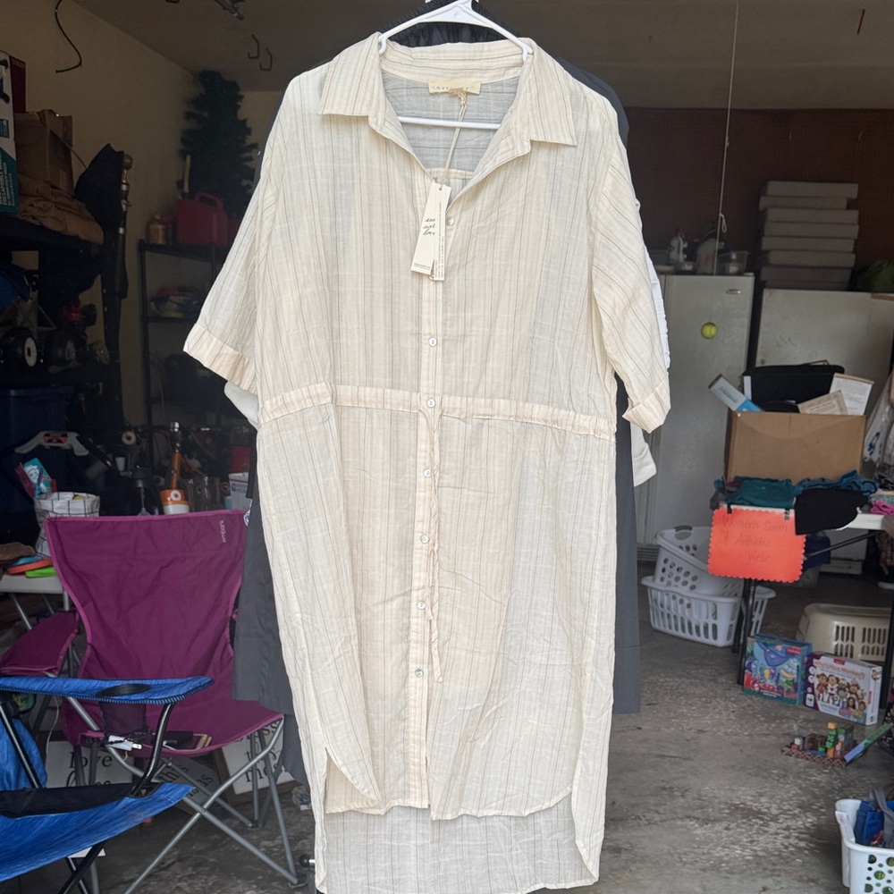 Lovestitch Cream Button-Down Midi Dress